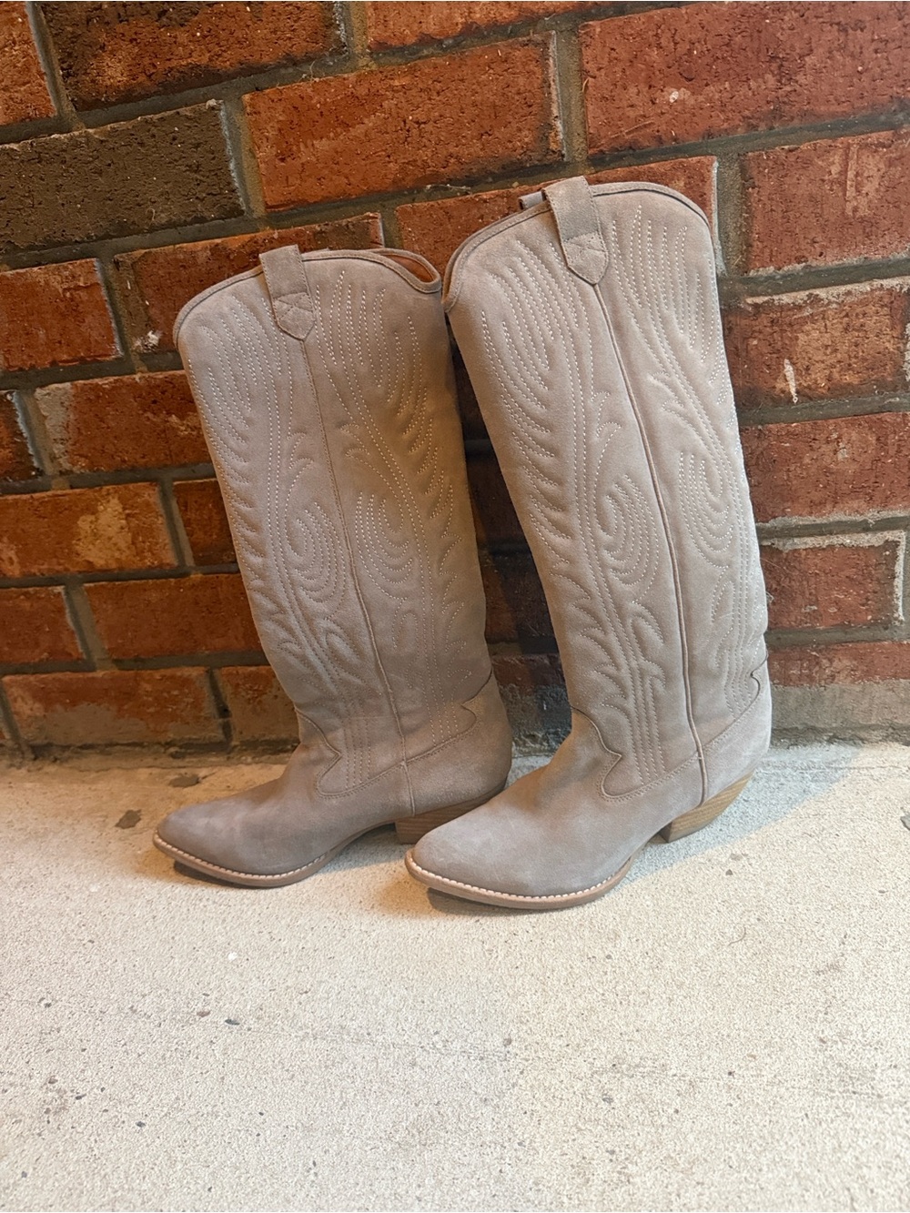 Jeffrey Campbell Taupe Suede Tall Western Boots